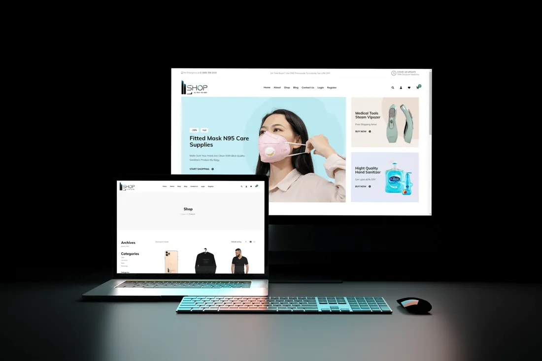 ILBK Shop — e-veikala mājas lapa, izstrādāta IL Goldberg Solutions, parādīta datora ekrānā