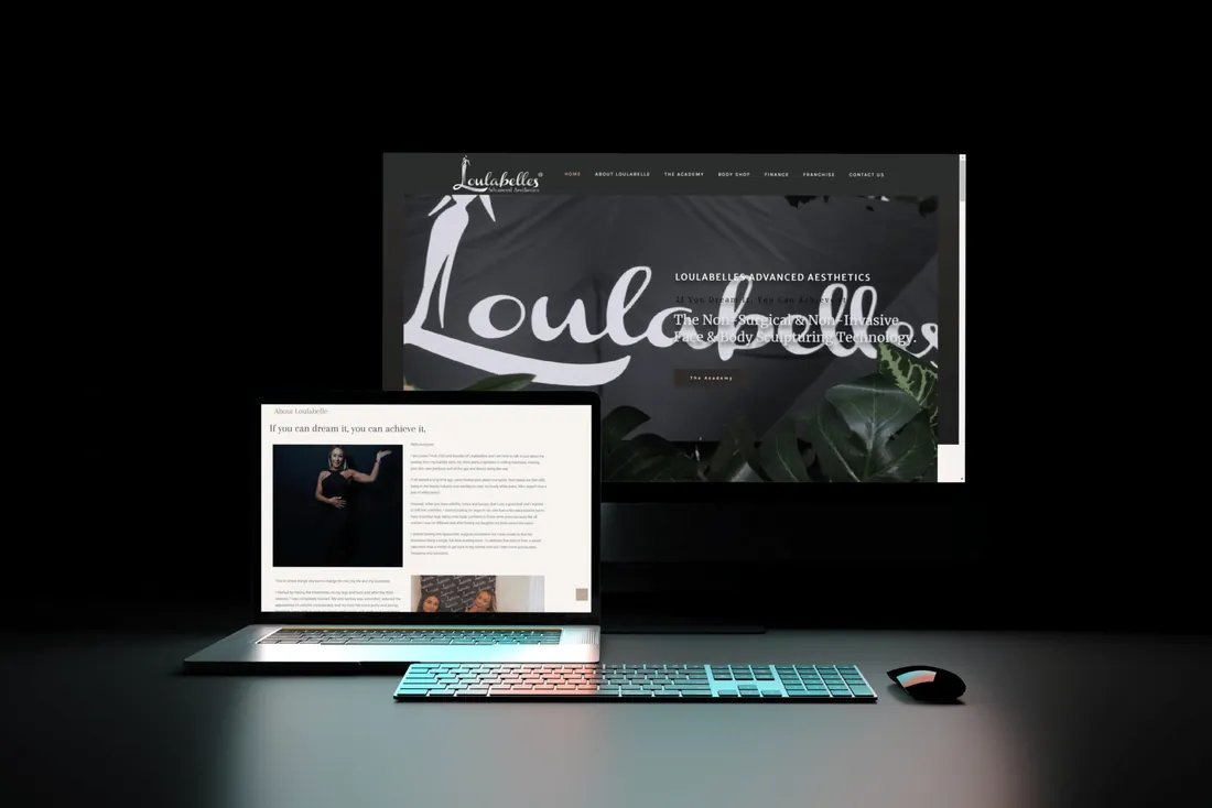 Loulabel — zīmola mājas lapa, izstrādāta IL Goldberg Solutions, parādīta datora ekrānā